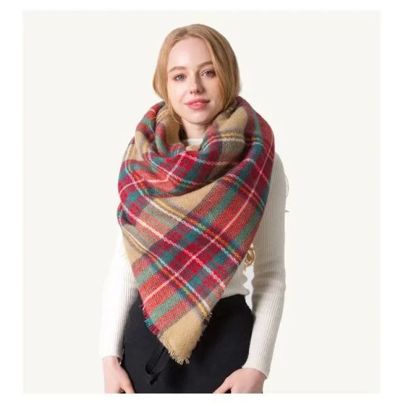 Unisex Classic European American Plaid Scarf - Imitation Cashmere Oversized Colorful Fringed Shawl Cape