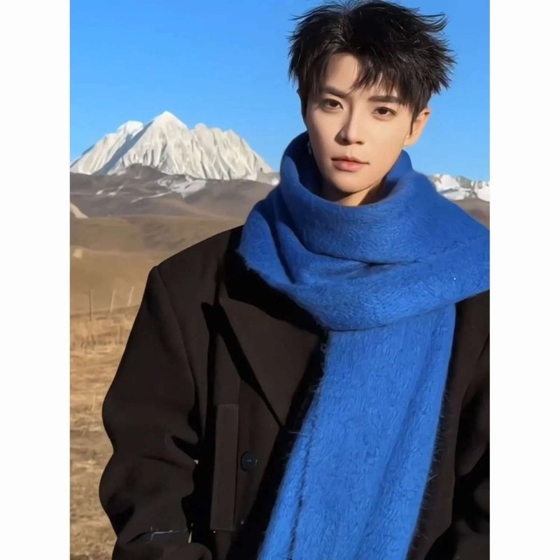 Unisex Premium Blue Scarf - Korean Style Thick Warm Solid Color Long Winter Neck Scarf