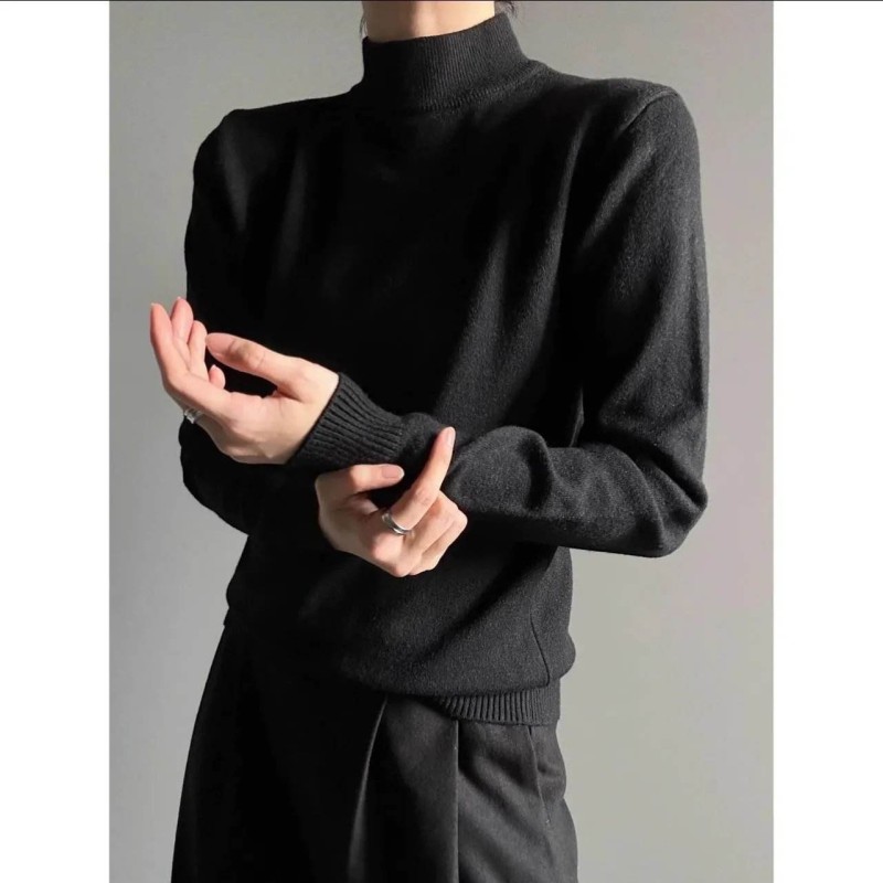 Unisex Half Turtleneck Sweater Solid Color Jacquard Knit Thermal Base Layer Top
