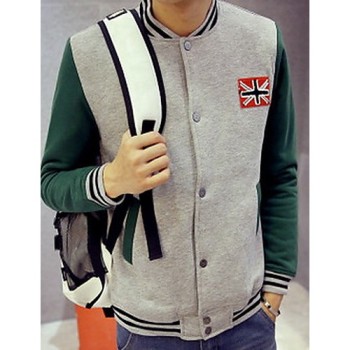 Men's Sports Active / Simple Hoodie Jacket,Color Block Stand Fleece Lining Micro-Elastic Cotton Long Sleeve Winter