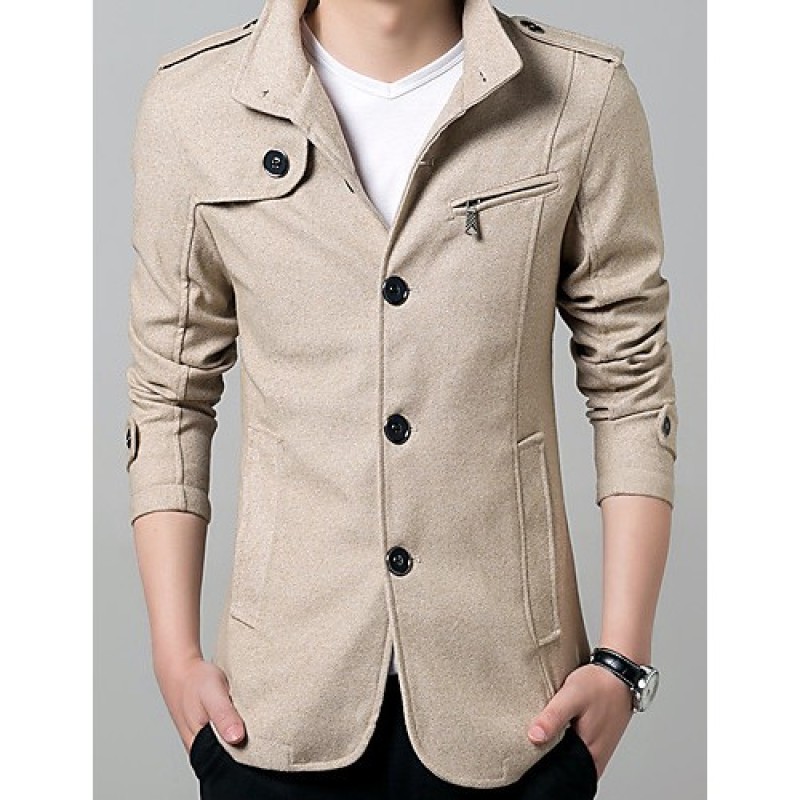 Men's Solid Casual / Work / Formal / Sport / Plus Sizes Trench Coat,Cotton / Polyester Long
