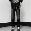 Men's High Street American Retro Cross Print Jeans Loose Straight Leg Dad Pants