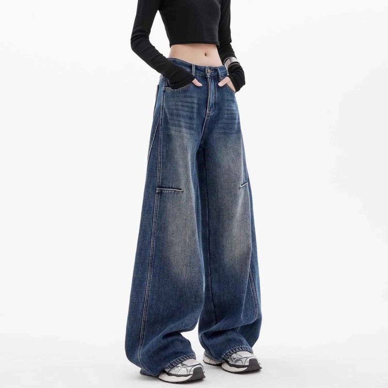 Fleece Lined Wide-Leg Jeans for Tall Men - American Retro High-Waisted Baggy Fit Cropped Pants