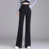 Women's Black Suit Pants - High-Waisted Slim Fit Flared Hem Trousers