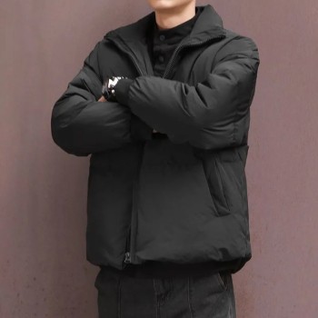 Men's Light Mature Style Duck Down Jacket - Stand Collar Short Warm Winter Coat