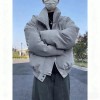 Men's American Tie-Dye PU Leather Puffer Jacket - High Street Stand Collar Bomber Coat