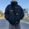 Men's American Tie-Dye PU Leather Puffer Jacket - High Street Stand Collar Bomber Coat