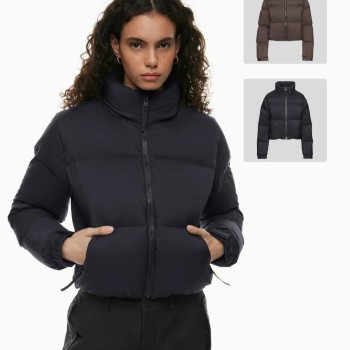 Women's Short Puffer Jacket - Stand Collar Loose Fit Duck Down Coat for Petite Figures