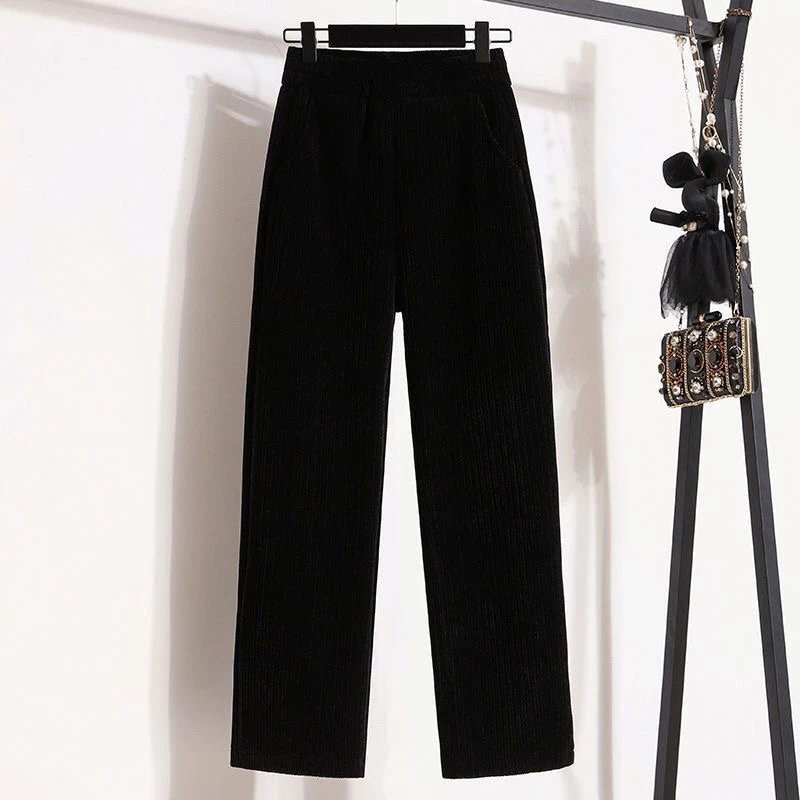Women's Petite Fleece Lined Chenille Wide Leg Pants - High Waisted Narrow Cut Straight Trousers
