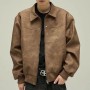 Men's American Retro Hip-Hop PU Leather Lapel Jacket Loose Streetwear Biker Coat