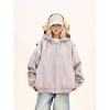 Women's Grey Cargo Hooded Jacket Relaxed Fit BF Style American Streetwear