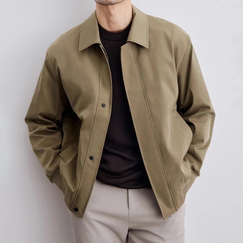 Men's Spring & Autumn Casual Lapel Jacket Solid Color Regular-fit Breathable Korean Style Outerwear